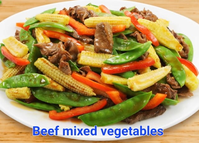 Stir Fried Shrimp or Beef with Mixed Vegetables.